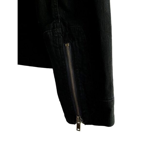 Chico's Platinum Dark Denim Zip Front Biker Jacket Zippered Sleeves Pockets Sz 1 - Picture 5 of 5
